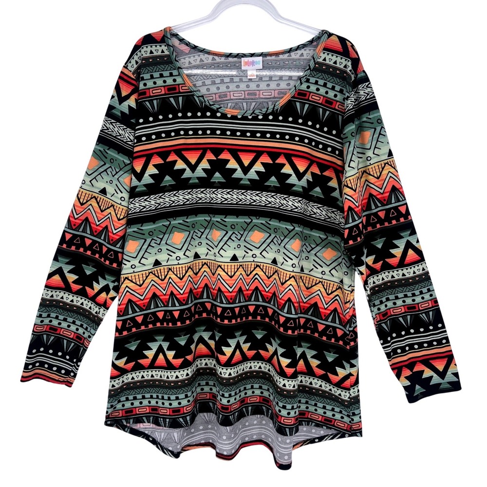 LuLaRoe Tunic Top Womens 3XL Multi-Color Geometric Tribal Print Southwest Boho